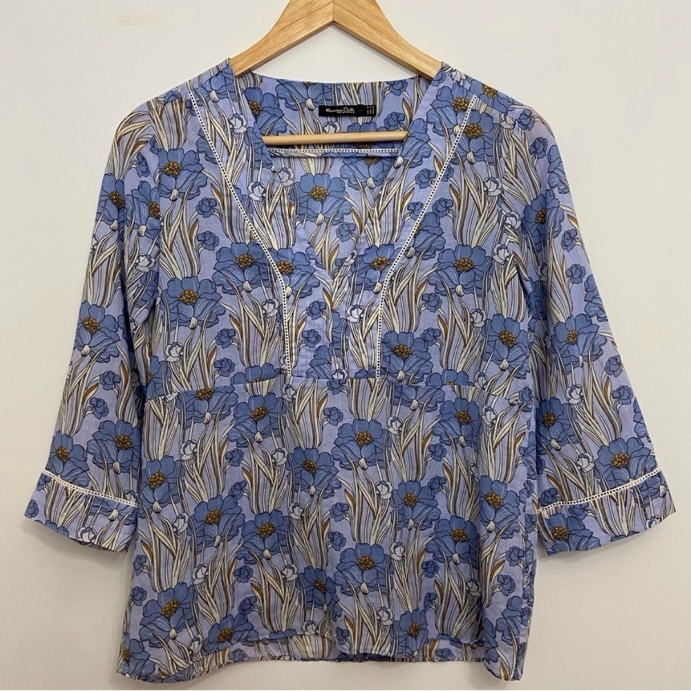 MASSIMO Dutti blouse blue made in Portugal size 4 lightweight summer spring vibe